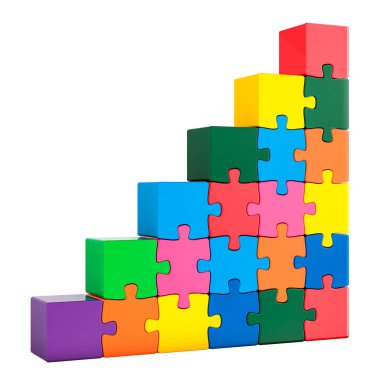 Renkli bulmacanın merdivenleri. Beyaz arkaplanda 3B görüntüleme izole edildi