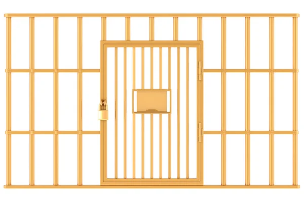 Golden cage, gold prison cell. 3D rendering isolated on white background