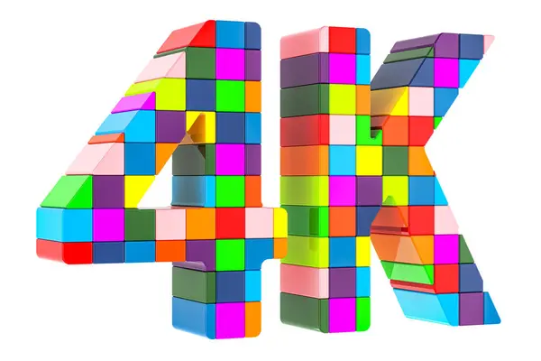 4K inscription from colored blocks, 3D rendering isolated on white background