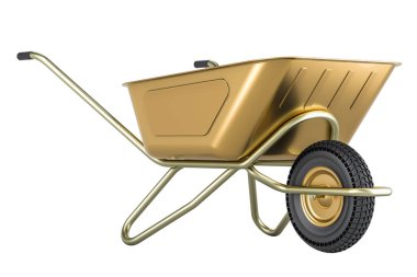 Bakırdan bahçe el arabası, beyaz arkaplanda 3 boyutlu görüntüleme