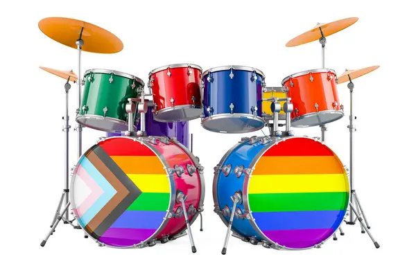 Drum Kit Lgbtq Rainbow Flag Rendering Isolated White Background — Stock Photo, Image
