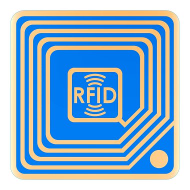 RFID Etiketi, üç boyutlu görüntüleme beyaz arkaplanda izole edildi