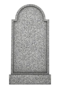 Tombstone, ön manzara. Mezar taşı, mezar taşı. Beyaz arkaplanda 3B görüntüleme izole edildi