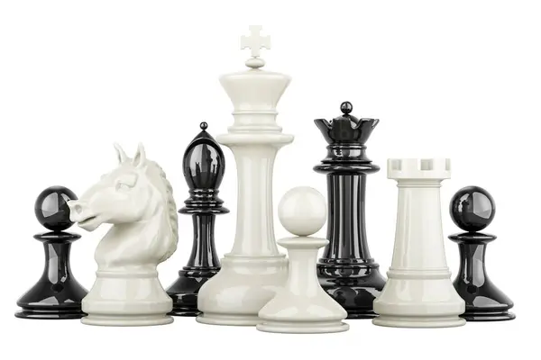 Black White Chess Figures Rendering Isolated White Background — Stock Photo, Image