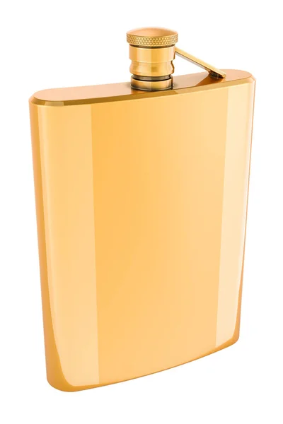 Golden Hip Flask Rendering Isolated White Background — Stock Photo, Image