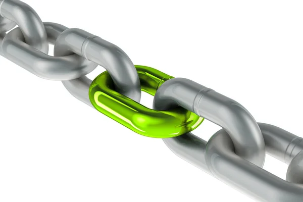 緑のリンク 白い背景で隔離された3Dレンダリングが付いている鎖 ロイヤリティフリーのストック画像