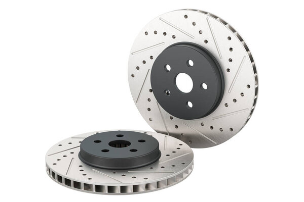 Два автомобильных дисковых тормоза Роторы, 3D рендеринг изолирован на белом фоне