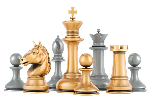 Golden Silver Chess Figures Rendering Isolated White Background — Stock Photo, Image