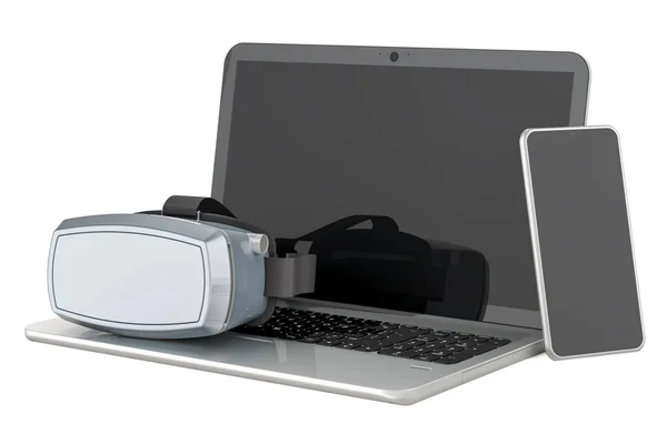 Virtual Reality Glasses Laptop Mobile Phone Rendering Isolated White Background — Stock Photo, Image