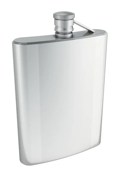 Silver Hip Flask Rendering Isolated White Background — Stock Photo, Image