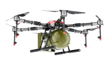 Bombalı askeri hava aracı, beyaz arka planda 3 boyutlu görüntüleme.