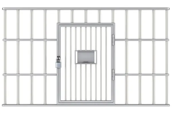 Steel cage, prison cell. Front view, 3D rendering isolated on white background