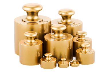 Brass Calibration Weights, Scale Weight Set, 3D rendering isolated on white background clipart