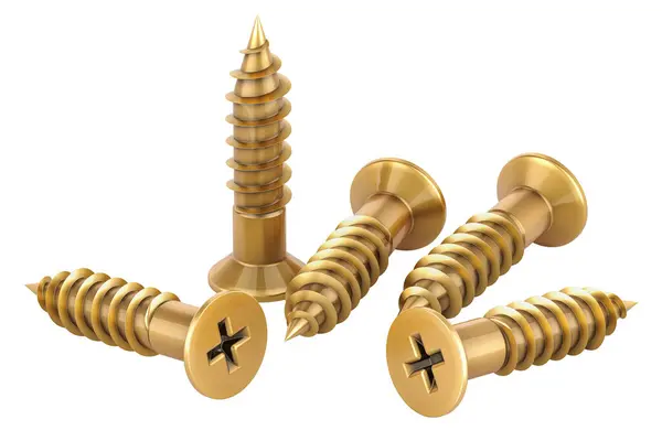 stock image Brass Screws or copper screws. 3D rendering isolated on white background