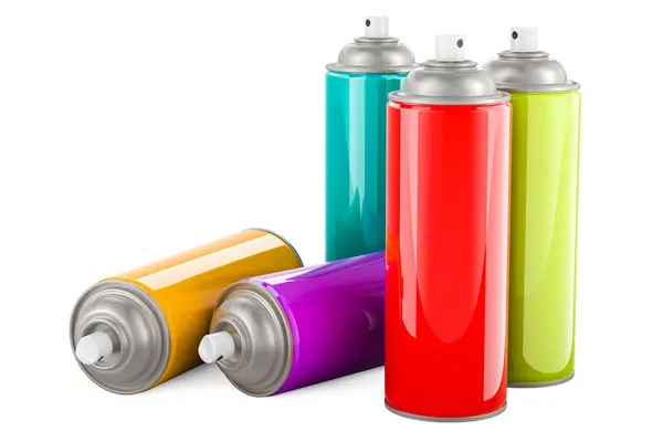 Set Colored Spray Paint Cans Rendering Isolated White Background — Stock Photo, Image