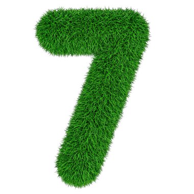 Yeşil çimenden 7 numara, beyaz arkaplanda 3 boyutlu görüntüleme