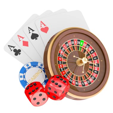 Casino, kumar ve eğlence kavramı. Beyaz arka plan üzerinde izole 3d render