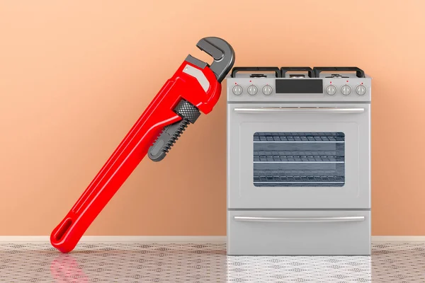 Gas Range Pipe Wrench Interior Service Repair Gas Stove Concept — Stock Photo, Image