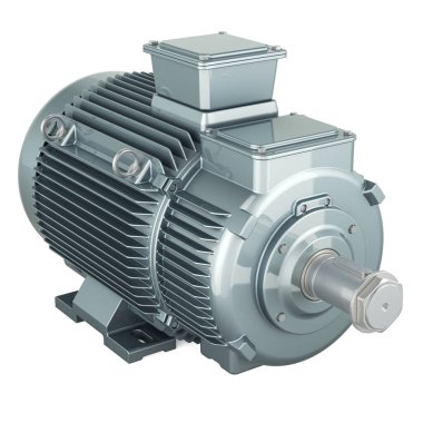 Endüstriyel elektrikli motor, 3 boyutlu görüntüleme beyaz arka planda izole edildi