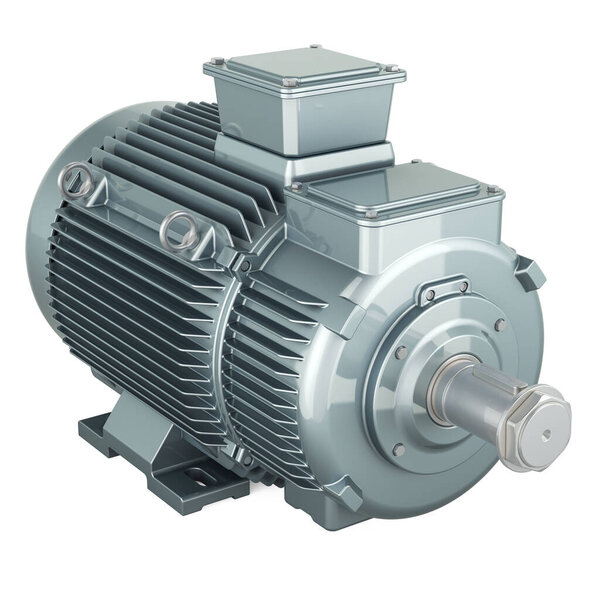 Промышленный электродвигатель, 3D рендеринг на белом фоне