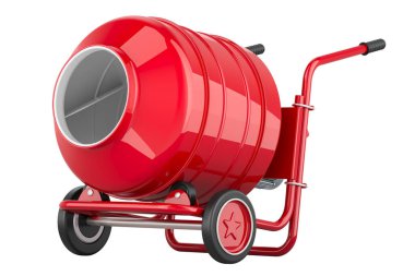 Kırmızı Çimento Karıştırıcı, beyaz arkaplanda 3 boyutlu görüntüleme