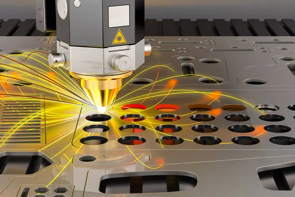 Laser Cutting Metal Steel Sheet Sparks Rendering — Stock Photo, Image