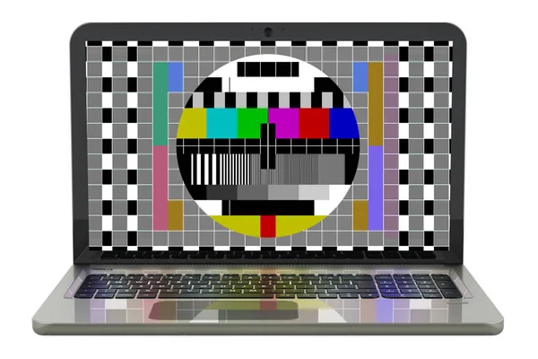 Laptop with test card on the screen, problem with connection, concept. 3D rendering isolated on white background