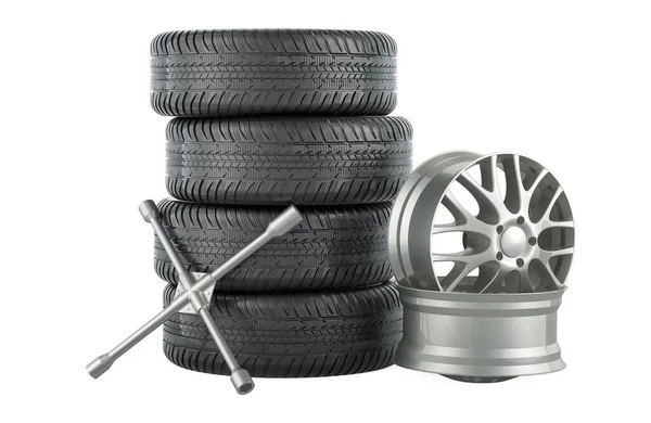 Car Wheels Car Rims Universal Lug Wrench Auto Service Concept Royalty Free Stock Photos