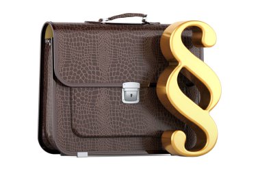 Bölüm sembollü iş çantası, beyaz arkaplanda 3 boyutlu görüntüleme