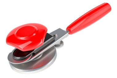 Elle Mühür, Dikiş Makinesi, Demir Mühürleme Cam Kutuları Aracı, Beyaz arkaplanda 3 boyutlu görüntüleme