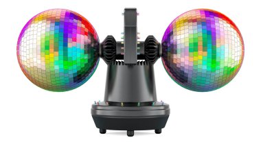 Rotating Double Ball Mirror Strobe. Disco Roto Balls, 3D rendering isolated on white background clipart
