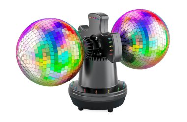 Rotating Double Ball Mirror Strobe. Disco roto balls, 3D rendering isolated on white background clipart