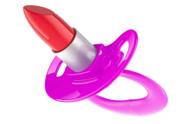 Çocuklar için makyaj, konsept. Rujlu emzik, beyaz arkaplanda 3 boyutlu görüntüleme