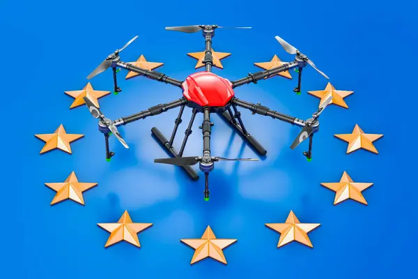 Drohne Auf Der Flagge Regeln Für Den Drohneneinsatz Der Europäischen — Stockfoto