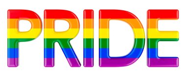 LGBT Bayrağı ile Gurur Gökkuşağı Metni. Beyaz arkaplanda 3B görüntüleme izole edildi  