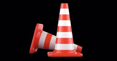 Trafik konileri, dönüşlü animasyon. Şeffaf arkaplanda 3B görüntüleme izole edildi