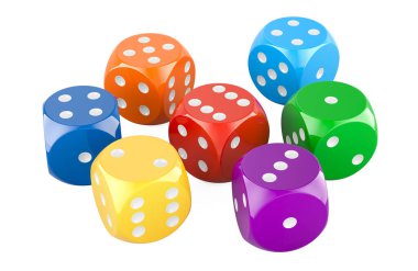 Set of colored dice, 3D rendering isolated on white background