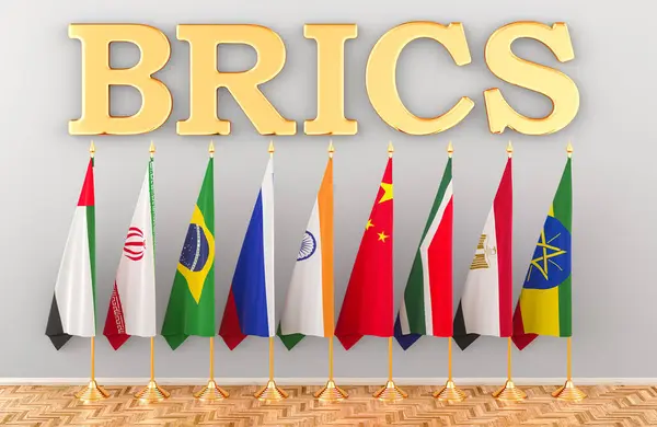 stock image BRICS summit, flags of all new members BRICS. 3D rendering