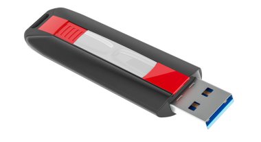 USB flash disk, 3D görüntüleme beyaz arkaplanda izole edildi