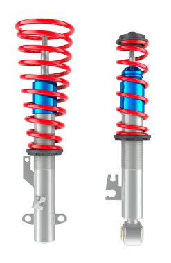 Ön ve arka şok emiciler, beyaz arkaplanda 3 boyutlu görüntüleme