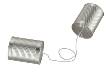Teneke telefon edebilir. Teneke telefon seti. Beyaz arkaplanda 3B görüntüleme izole edildi