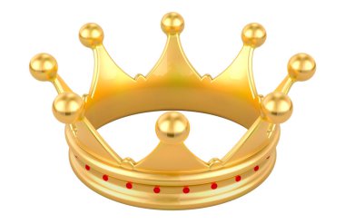 Gold Royal Crown, yakın plan. Beyaz arkaplanda 3B görüntüleme izole edildi
