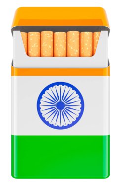 Kızılderili bayrağıyla bir paket sigara. Beyaz arkaplanda 3B görüntüleme izole edildi