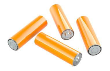 Pil boyutu AA veya şarj edilebilir AA piller. Beyaz arkaplanda 3B görüntüleme izole edildi