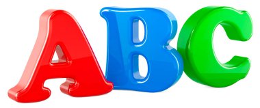 ABC renkli harfler, beyaz arkaplanda 3 boyutlu görüntüleme