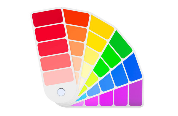 Руководство цветовой палитры Pantone, 3D-рендеринг изолирован на белом фоне
