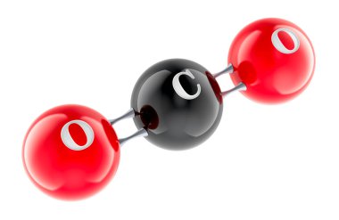 CO2 Karbon Dioksit Molekülü, beyaz arkaplanda izole edilmiş 3D