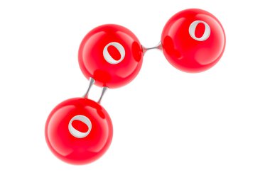 O3 ozon, trioksijen molekülü. Beyaz arkaplanda 3B görüntüleme izole edildi