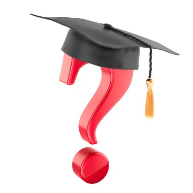 Mezuniyet şapkalı soru işareti, 3 boyutlu görüntüleme