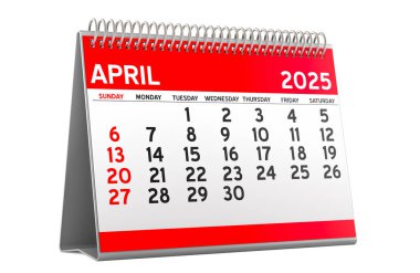 April 2025 Desk Calendar, 3D rendering isolated on white background clipart